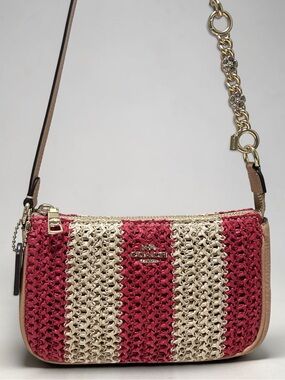 COACH Nolita 19 Straw & Refined Pebble Leather w/Tea Rose Strap Extender NWT